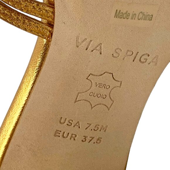 Via Spiga‎ Rafaela Gold Leather Block Heel Slide Sandals  NWOB - Picture 5 of 11